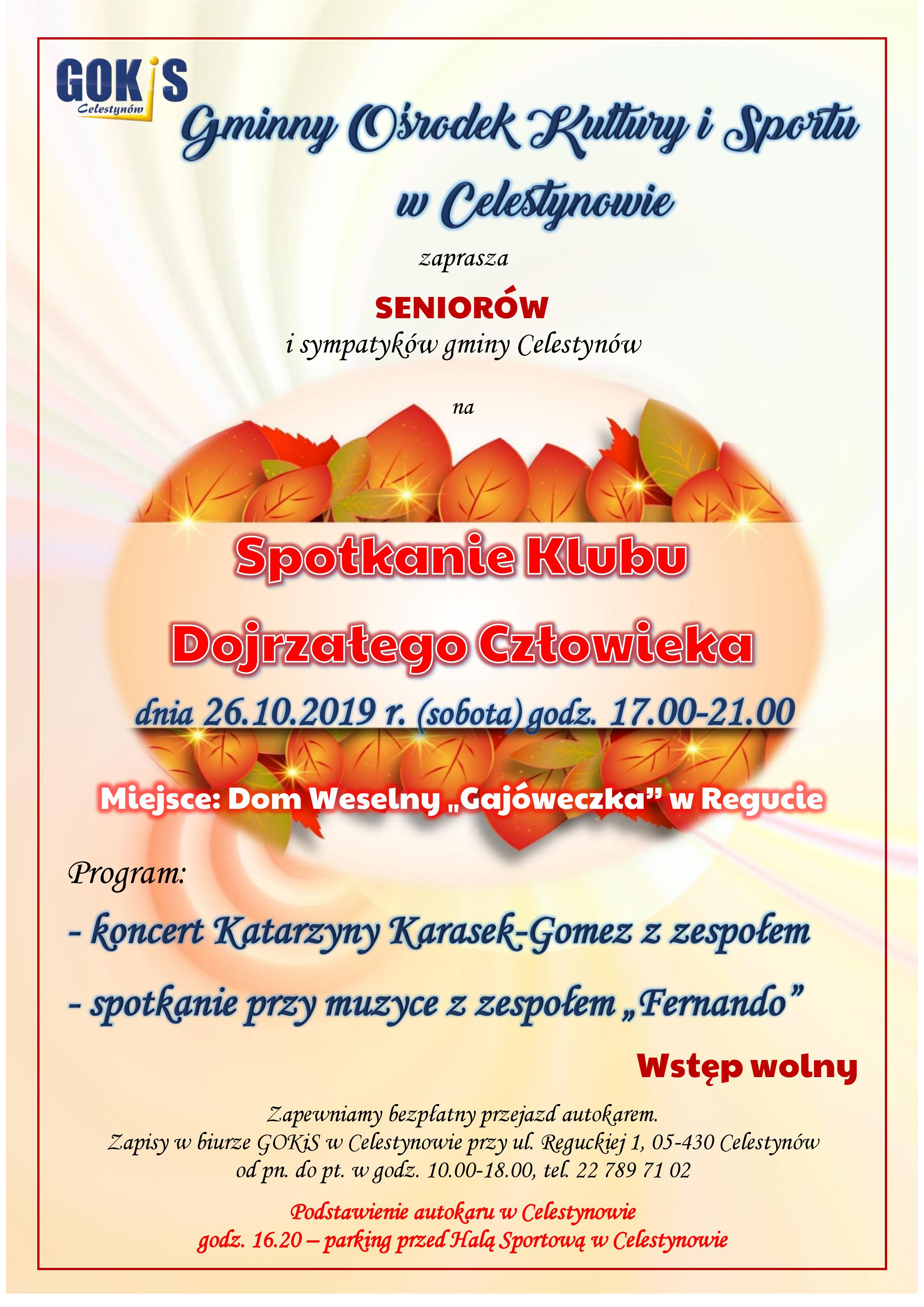 plakat spotkanie Klubu Dojrzałego Człowieka